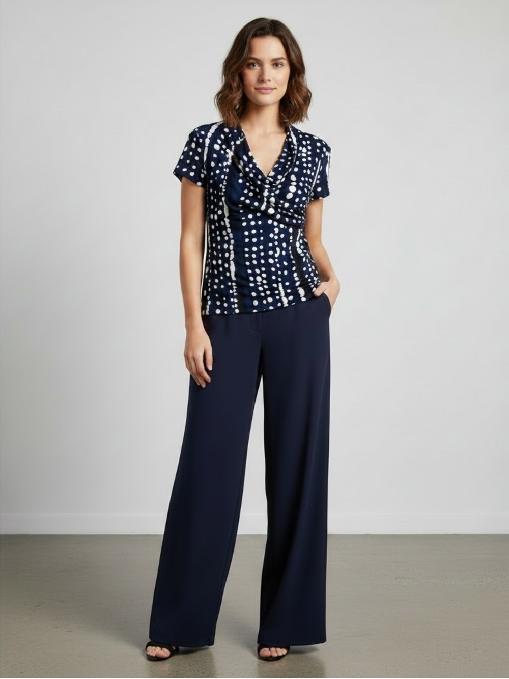 DKNY‎ Navy and White Dotted Blouse